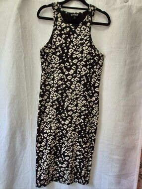 Express Black and Cream Leopard-Print Midi Dress